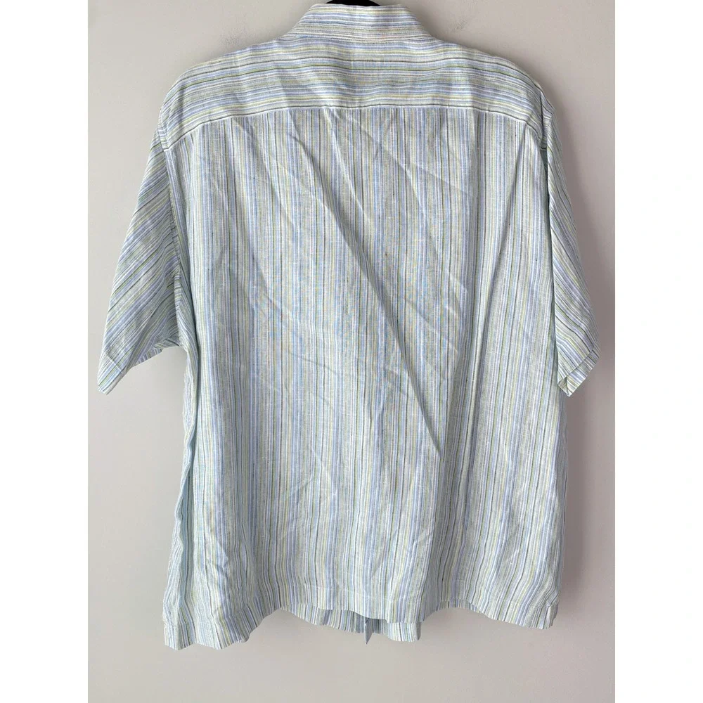 Banana Republic Mens 100% Linen Button Up Shirt L Multicolor Pinstripe‎ Coastal